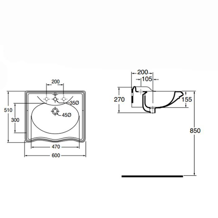 Раковина подвесная Azzurra Jubilaeum JULS0605100MBI/(JUB200/60M bi|)*1 60х51
