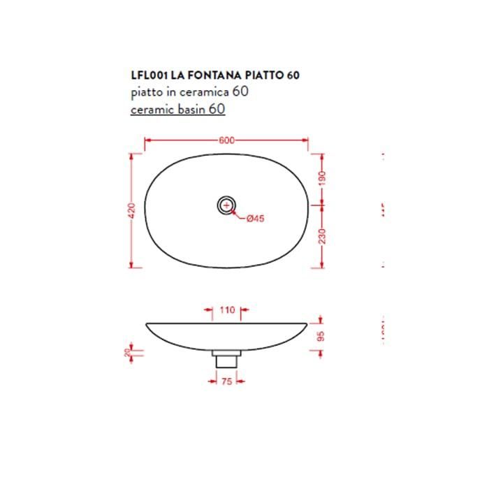 Раковина накладная Artceram La Fontana LFL001 01 00 bi*0 60х42