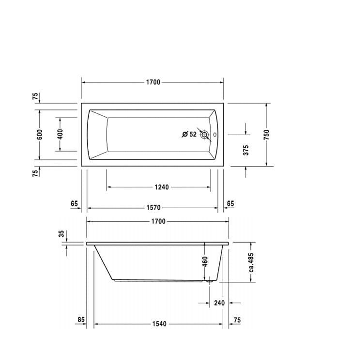 Ванна встраиваемая Duravit Daro 700027000000000 170х75