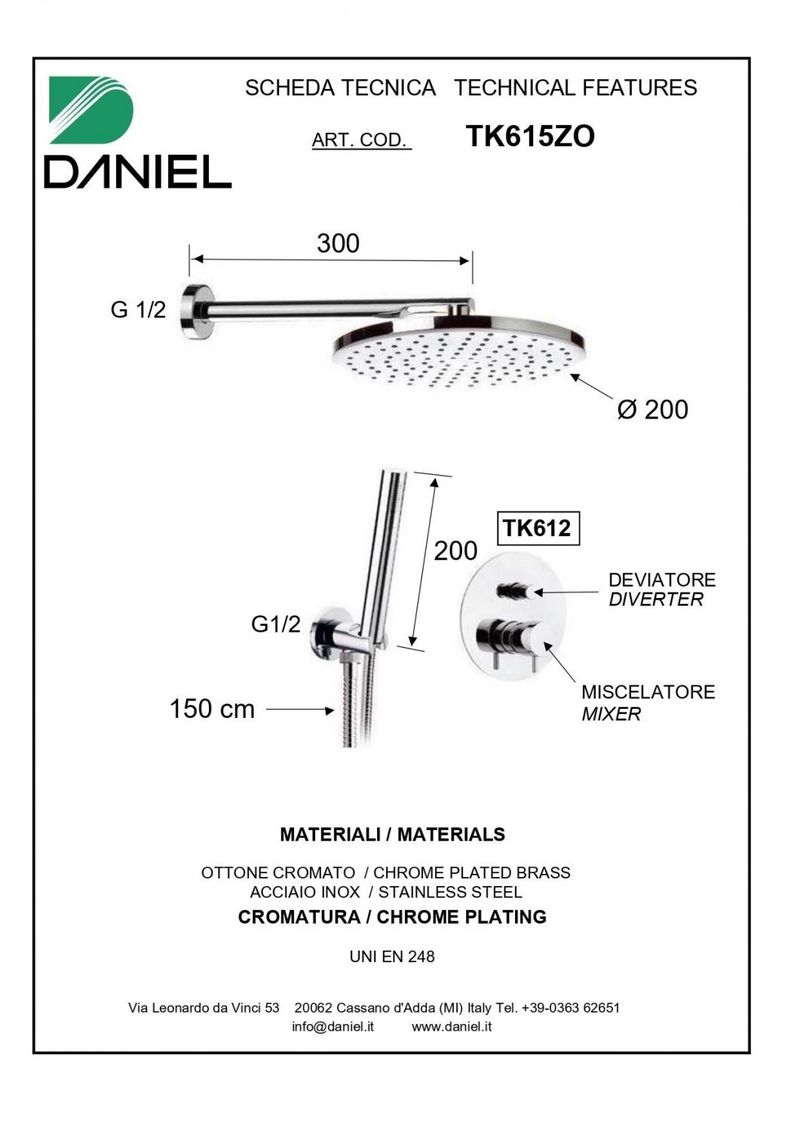 Душевой комплект цвет хром Daniel Tokyo TX615ZO-CR