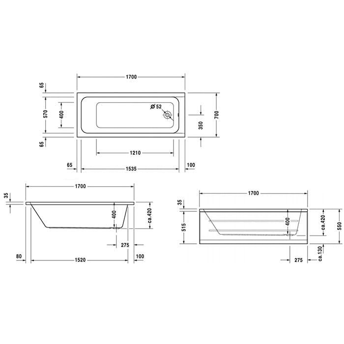 Ванна встраиваемая Duravit D-Code 700098000000000 170х70