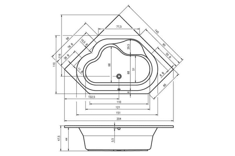 Ванна приставная, встраиваемая Riho Winnipeg B010001005  145x145