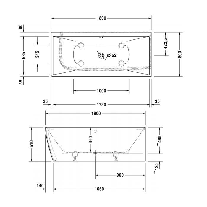 Ванна пристенная Duravit DuraSquare 700428000000000 180x80