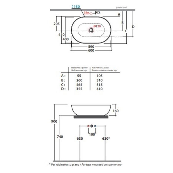 Раковина накладная Globo T-Edge Marmo di carrara B6O60.MC*0 60х41