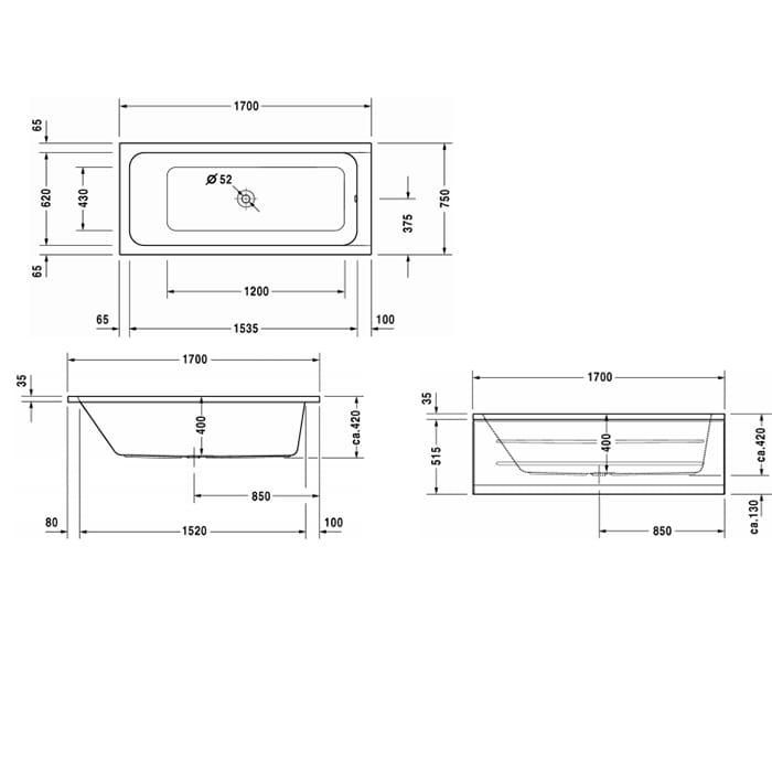 Ванна встраиваемая Duravit D-Code 700099000000000 170х50