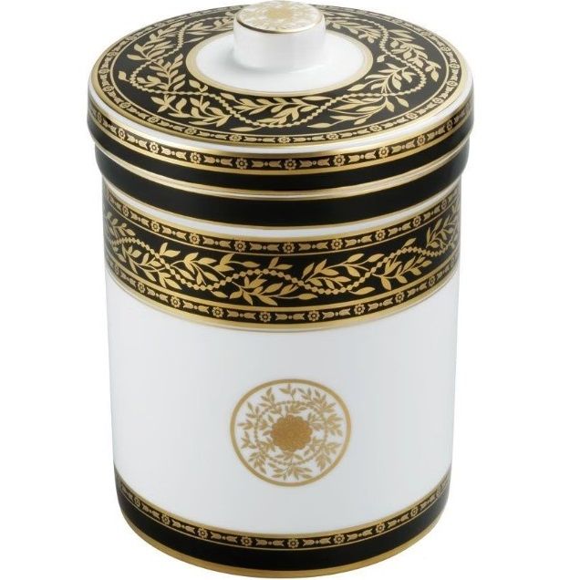 Банка фарфоровая с крышкой настольная THG Marquise noir decor Or A7F-A02-4611 (золотой, черный, белый)