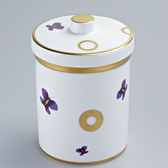 Банка фарфоровая с крышкой настольная THG Capucine Mauve Decor Or A7D-A02-4611 (золотой, лиловый, белый)