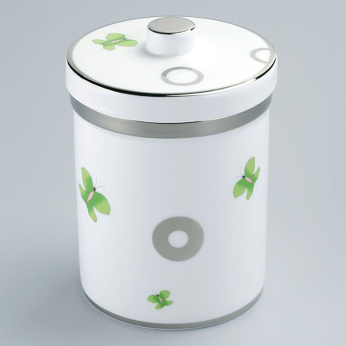 Банка фарфоровая с крышкой настольная THG Capucine Vert Decor Platine A7E-A02-4611 (платина, зеленый, белый)
