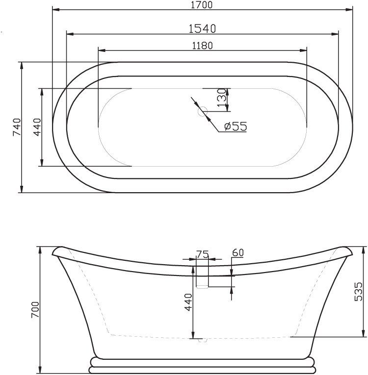 Ванна отдельностоящая BelBagno BB09 170x74