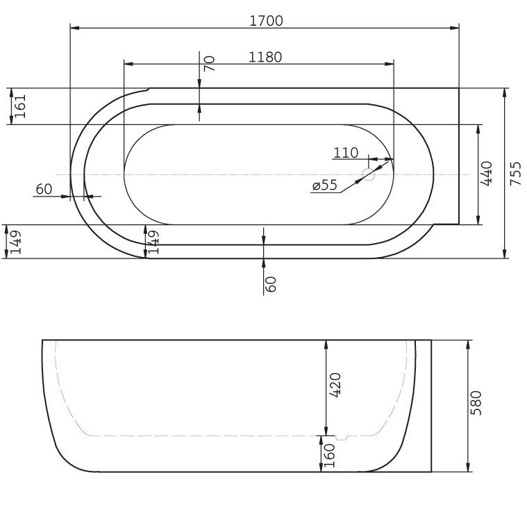 Ванна угловая BelBagno BB11-1700L 170x75