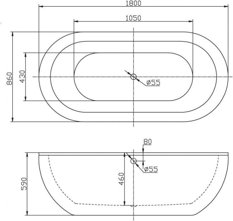 Ванна отдельностоящая BelBagno BB13-1800 180x86