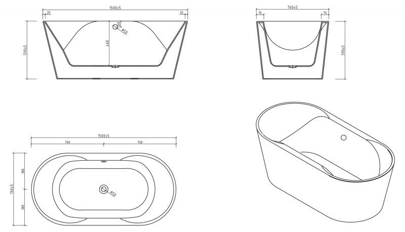 Ванна отдельностоящая BelBagno BB200-1500-750 150x76