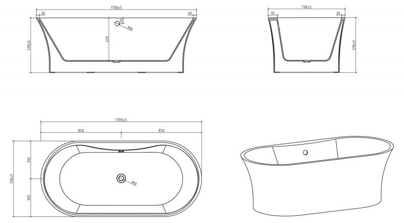 Ванна отдельностоящая BelBagno BB201-1700-800 170x79