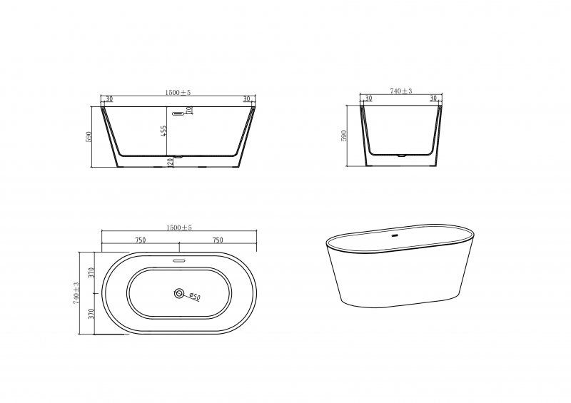 Ванна отдельностоящая BelBagno BB202-1500-750 150x75