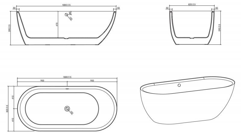 Ванна отдельностоящая BelBagno BB203-1800-830 180x82