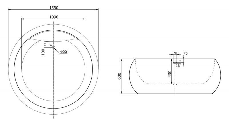 Ванна отдельностоящая BelBagno BB30-1550 155x155