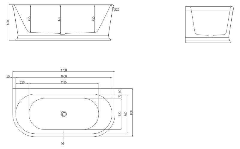 Ванна пристенная BelBagno BB408-1700-800 170x80