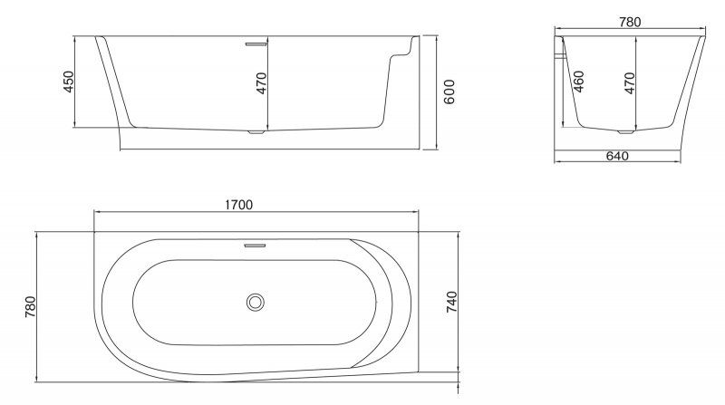 Ванна угловая BelBagno BB410-1700-780-R 170x78