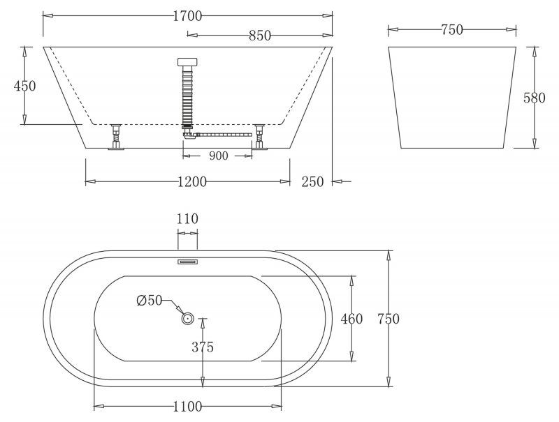 Ванна отдельностоящая BelBagno BB61-1700-W0 170x75