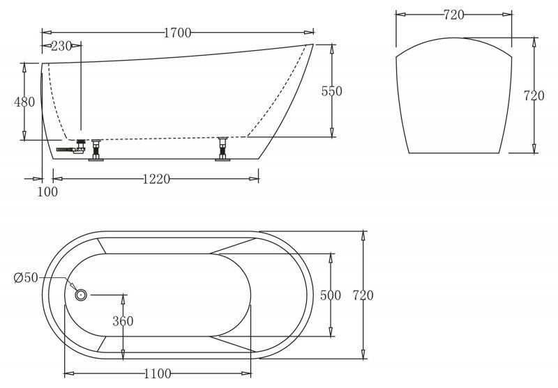 Ванна отдельностоящая BelBagno BB62-1700 170x72