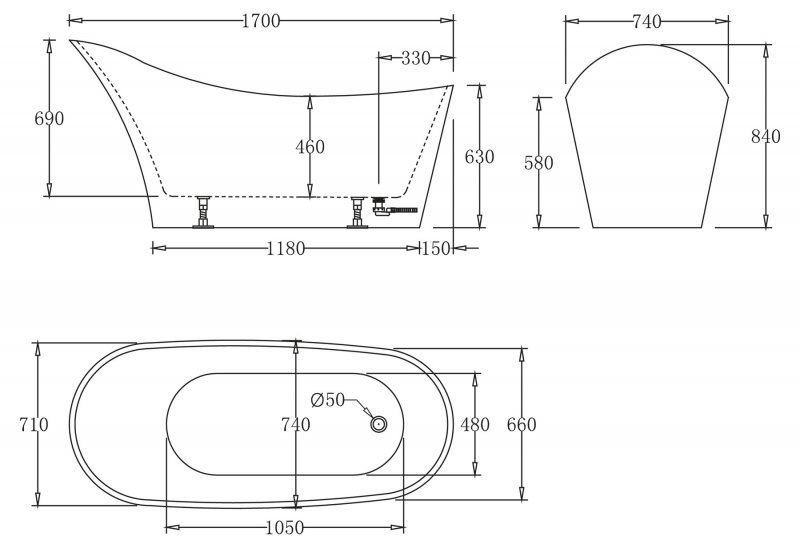 Ванна отдельностоящая BelBagno BB64-1700 170x74