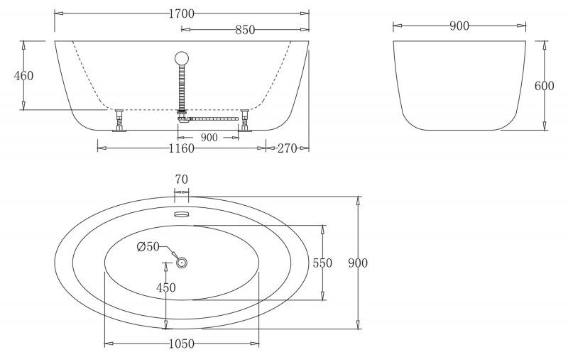 Ванна отдельностоящая BelBagno BB67-1700 170x90