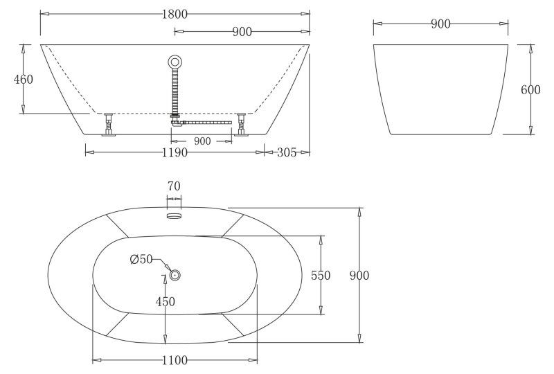 Ванна отдельностоящая BelBagno BB68-1800 180x90