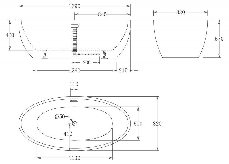 Ванна отдельностоящая BelBagno BB69-1700 169x82