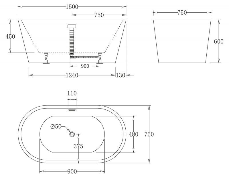 Ванна отдельностоящая BelBagno BB71-1500 150x75
