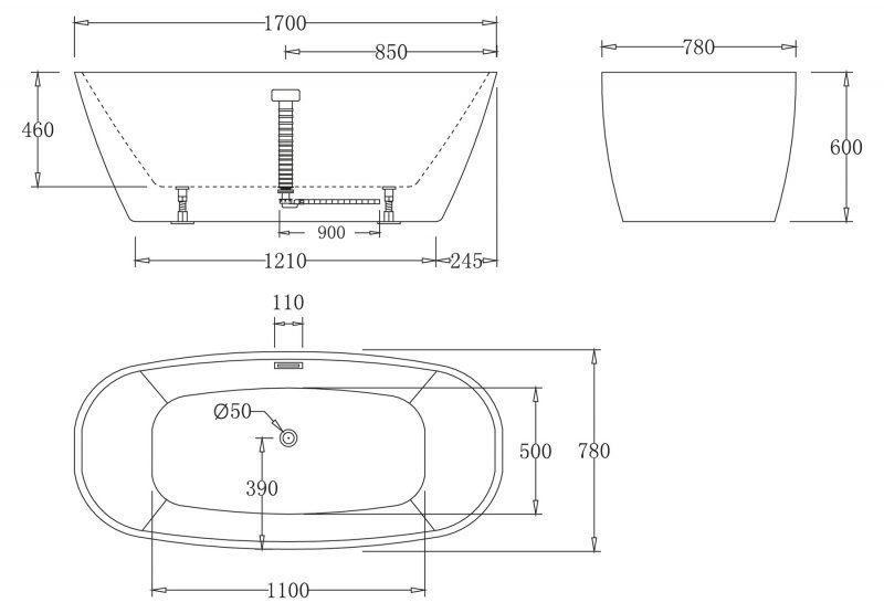 Ванна отдельностоящая BelBagno BB72-1700-W0 170x78