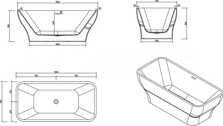 Ванна отдельностоящая BelBagno BB73-1500-750 150x75