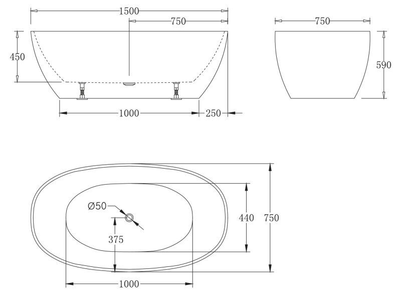 Ванна отдельностоящая BelBagno BB81-1500 150x75