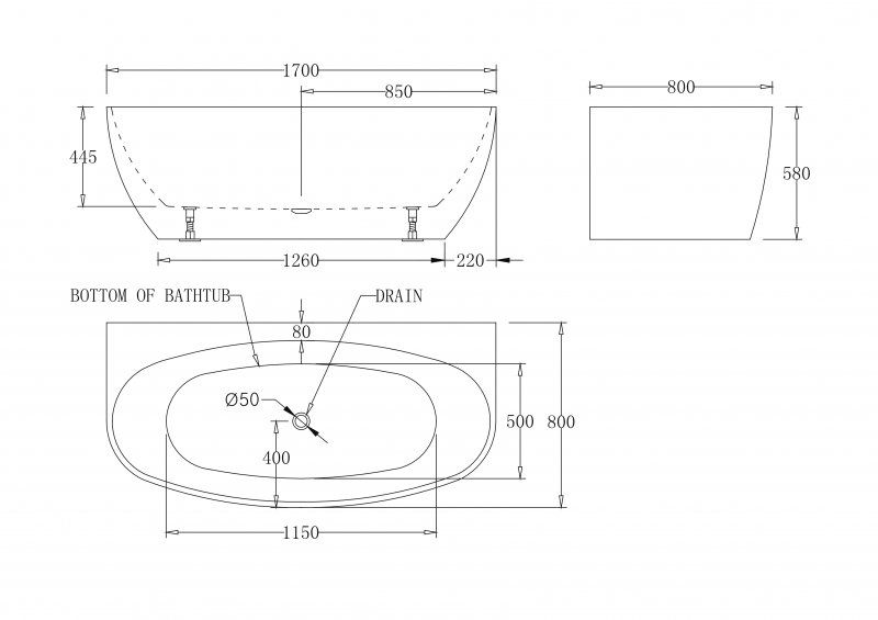 Ванна пристенная BelBagno BB83-1700-W0 170x80