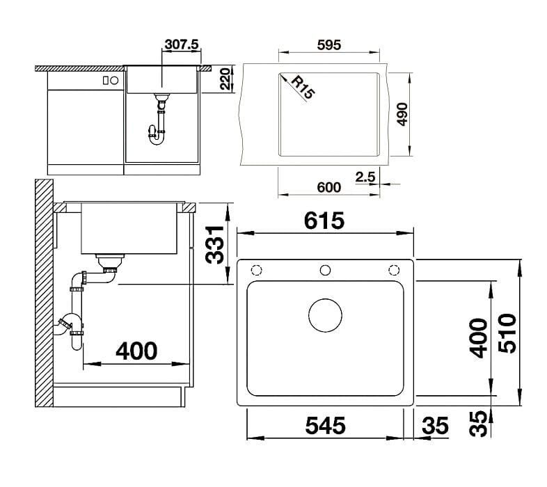 Мойка кухонная Blanco Pleon 6 Алюметаллик 521681 61.5х51