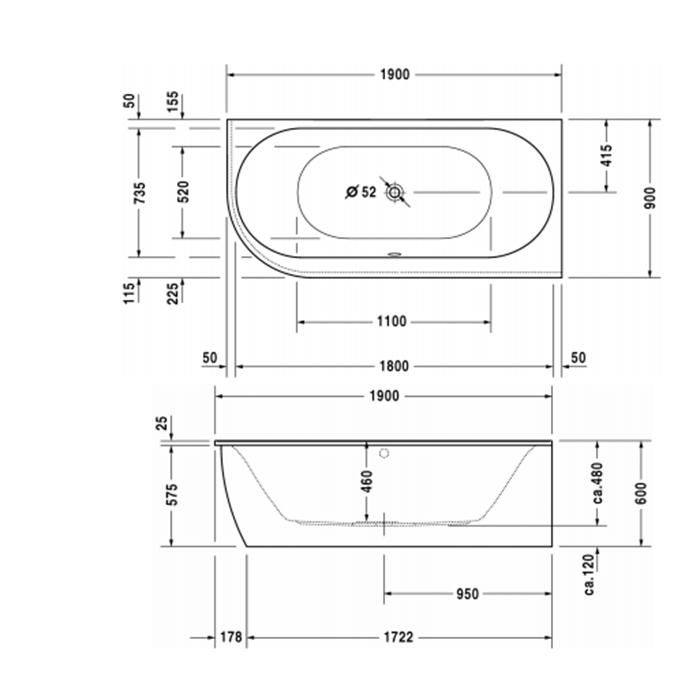 Ванна пристенная Duravit Darling New 700247000000000 190x90