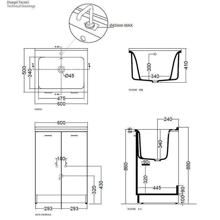 Комплект для постирочной Kerasan Comunita Aquadom 029201*0 60х50