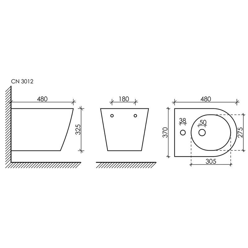 Биде подвесное Ceramica Nova Forma CN3012 48х37 с креплением и донным клапаном (белый)