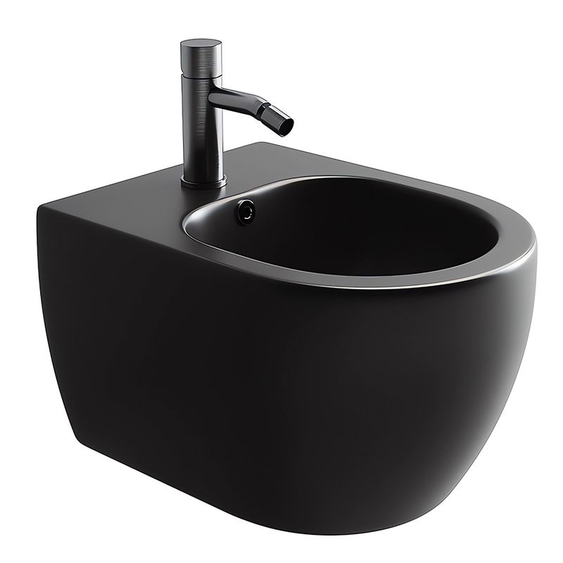 Биде подвесное Ceramica Nova Play CN3002MB 49х37 с креплением и донным клапаном (черный мат)
