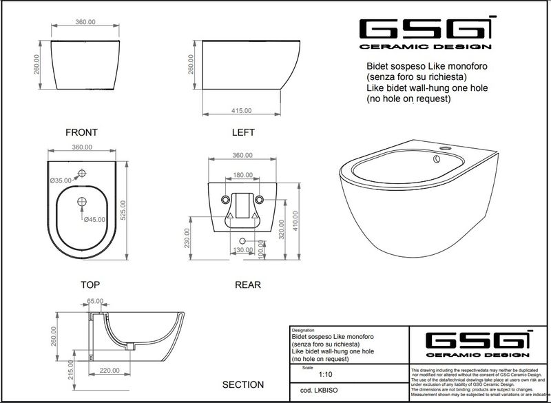 Биде подвесное GSG Like LKBISO000 52.5x36 (белый глянцевый)