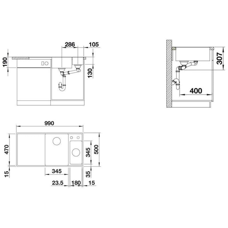 Мойка кухонная Blanco Axia III 6 S-F Антрацит 524669 99х50