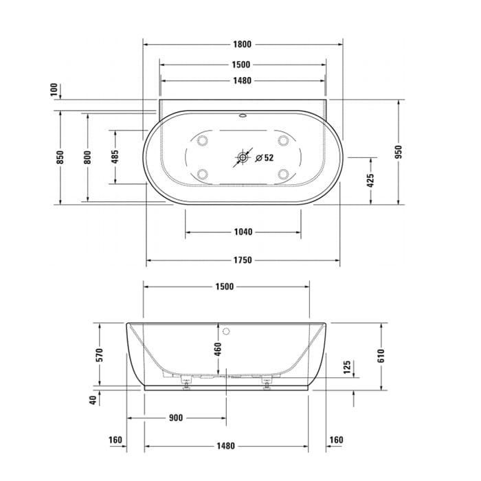 Ванна гидромассажная Duravit Luv 760433000AS0000 180x95