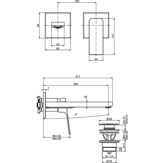 Cмеситель для раковины скрытого монтажа 20.4 см Fima Carlo Frattini Fit F3391WLX8NS (черный матовый), с донным клапаном
