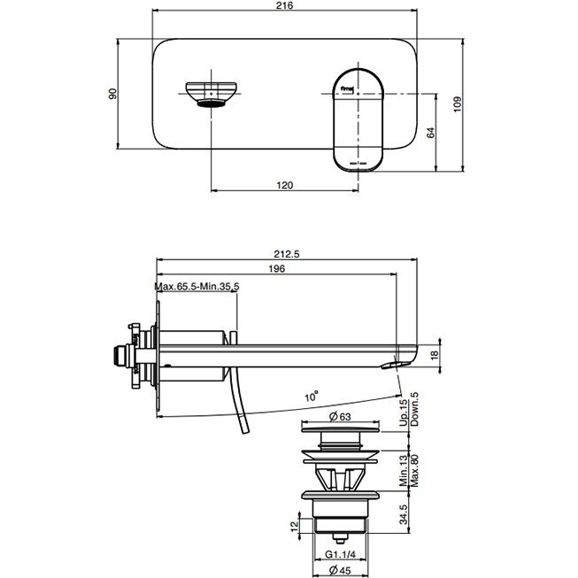 Cмеситель для раковины встраиваемый Fima Carlo Frattini Flo F3821WLX5CR (хром), с донным клапаном