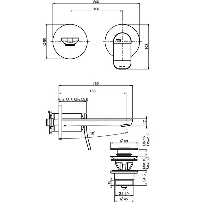 Cмеситель для раковины встраиваемый Fima Carlo Frattini Flo F3821WX8CR (хром), с донным клапаном