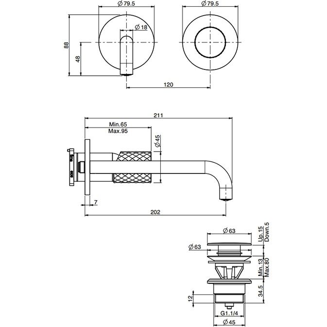 Cмеситель для раковины встраиваемый Fima Carlo Frattini Spillo Tech F3051TWLX9XCR (хром), с донным клапаном