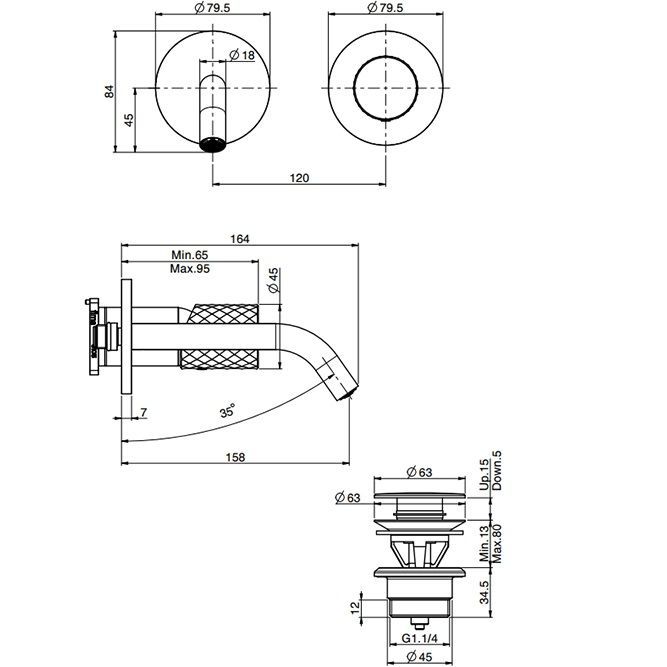 Cмеситель для раковины встраиваемый Fima Carlo Frattini Spillo Tech F3051TWX8XNS (черный матовый), с донным клапаном