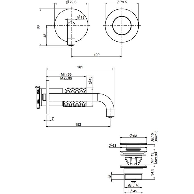 Cмеситель для раковины встраиваемый Fima Carlo Frattini Spillo Tech F3051TWX9XOR (золотой), с донным клапаном