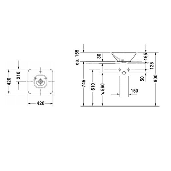 Раковина накладная Duravit Bacino 0333420000 42x42