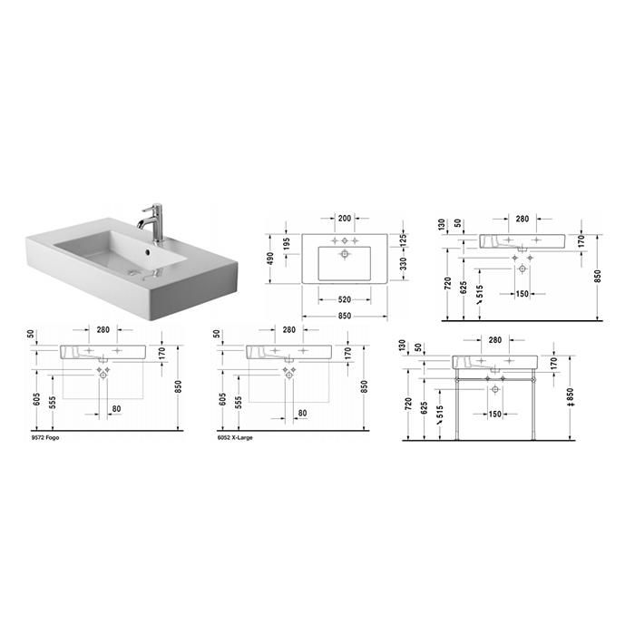 Раковина для мебели Duravit Vero 0329850060 85x49