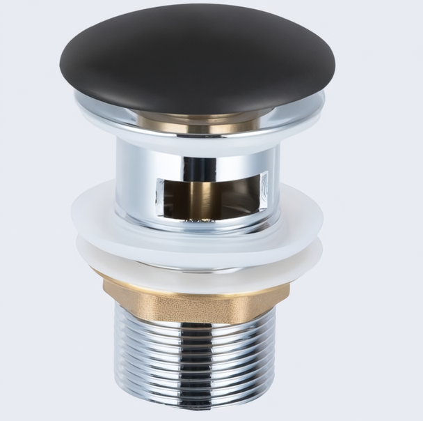 Донный клапан клик-клак с керамической крышкой Vincea DBS-216MB (черный матовый), с переливом
